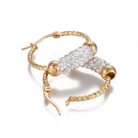 Gold Tone Stainless Steel Hoop Earrings Polymer Clay Zirconia Ring A184