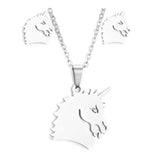 Stainless Steel Set Pendant Necklace Earrings Lobster Horse Head Silver 17" A462