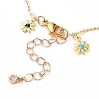 Enamel Charm Anklet Bracelet Chain Stainless Steel Lobster Flower Gold 9.6" Z16