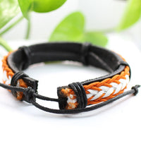 Genuine Leather Bracelet Men's Unisex  Wrap Tribal Black Brown White H32