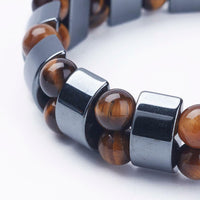 Non-Magnetic Synthetic Hematite Stretch Bracelet Tiger Eye Beads Adjustable Z54