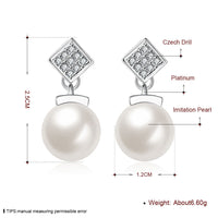 Platinum Plated  Earrings Drop Dangle AAA Zirconia Push Back .48" L197