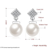Platinum Plated  Earrings Drop Dangle AAA Zirconia Push Back .48" L197