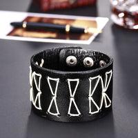 Leather Bracelet Handmade Black 9 Inches 11MM Button Clasp L518