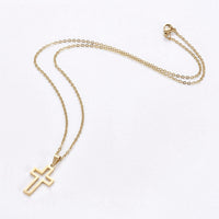 Stainless Steel Set Earring Pendant Necklace Cross Gold 18" P794