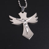 316L Stainless Steel Pendant 1.57X1.86 Inch Jesus Cross  Silver Necklace 22" B64