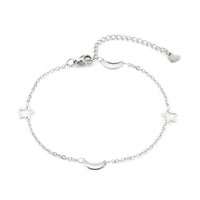 Stainless Steel Cable Anklet Bracelet Moon Star Lobster Silver 8.8" 22.5cm Z21