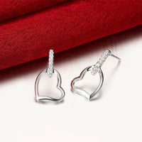 Sterling Silver Plated  Earrings Stud AAA Zirconia Push Back Heart .4" L405