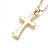 Stainless Steel Pendant Necklace Chain Lobster Religion Cross Gold 17.5" A219