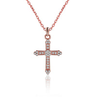 Rose Gold Plated Necklace Pendant Cross AAA Zirconia 20" 2MM Lobster Clasp B335