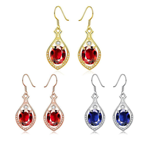Rose Gold Platinum Plated Red Earrings AAA Zirconia Fish Hook .52" L232