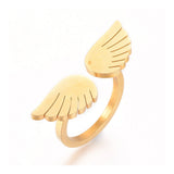 304 Stainless Steel Finger Rings Cuff Rings Wing Gold Size 7 17mm  A26