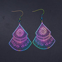 201 Stainless Steel Dangle Earrings Fan Multi-color 73x39.5mm 0.7mm P198