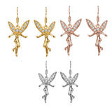 Rose Gold Platinum Plated Earrings Zirconia Fish Hook Tinkerbell Fairy .64" L305