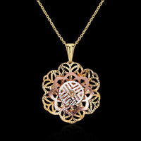 Yellow Rose Gold  Plated Necklace Pendant Flower Drop 19 Inches 1MM Lobster B236