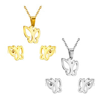 Stainless Steel Women's Unisex Set 18 Inch Necklace Earrings Butterfly Y2