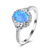 Platinum Plated Ring Womens Halo AAA Zirconia Opal Stone Blue B520