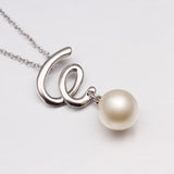 White Gold Plated Necklace Pendant White Glass Pearl 18.5 Inches 1MM Lobster B81