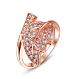 Rose Gold Plated Cocktail Ring AAA Zirconia Women Leaves B283