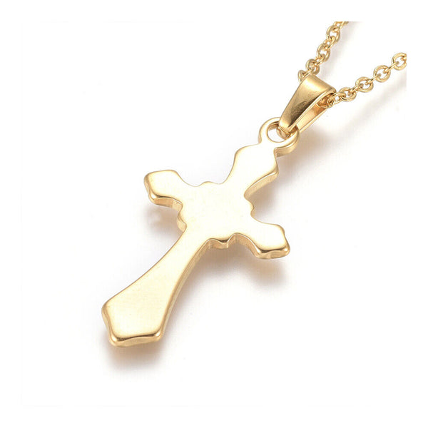 Stainless Steel Pendant Necklace Chain Lobster Religion Cross Gold 17.5" A218