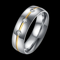 Stainless Steel Band Fashion Wedding Ring AAA Zirconia Men's Unisex B470