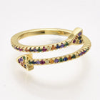 Brass Micro Pave Cubic Zirconia Cuff Ring Arrow Size 7 Adjustable 17mm P444