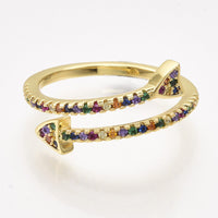 Brass Micro Pave Cubic Zirconia Cuff Ring Arrow Size 7 Adjustable 17mm P444