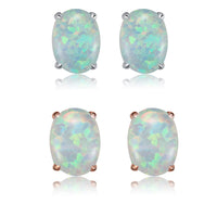 Environmental Brass Stud Earrings with Opal Aqua Gold Silver 8x6mm  P548