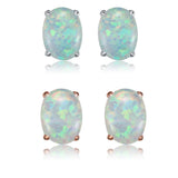 Environmental Brass Stud Earrings with Opal Aqua Gold Silver 8x6mm  P548