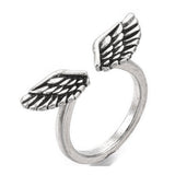 Alloy Cuff Finger Ring Wings Antique Silver Size 5 Adjustable 16mm P461