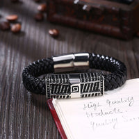 Stainless Steel Leather Bracelet 8 Inches 12MM  Magnetic L397