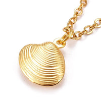 Shell Pendant Necklace Stainless Steel Pendants Spring Ring Gold 16" Z524