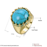 Yellow Gold Plated Halo Ring Kallaite Stone Blue B511