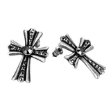 Antique Silver Plated Earrings Stud  Push Back Cross .76" L213