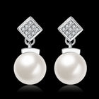 Platinum Plated  Earrings Drop Dangle AAA Zirconia Push Back .48" L197
