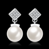 Platinum Plated  Earrings Drop Dangle AAA Zirconia Push Back .48" L197