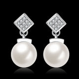 Platinum Plated  Earrings Drop Dangle AAA Zirconia Push Back .48" L197