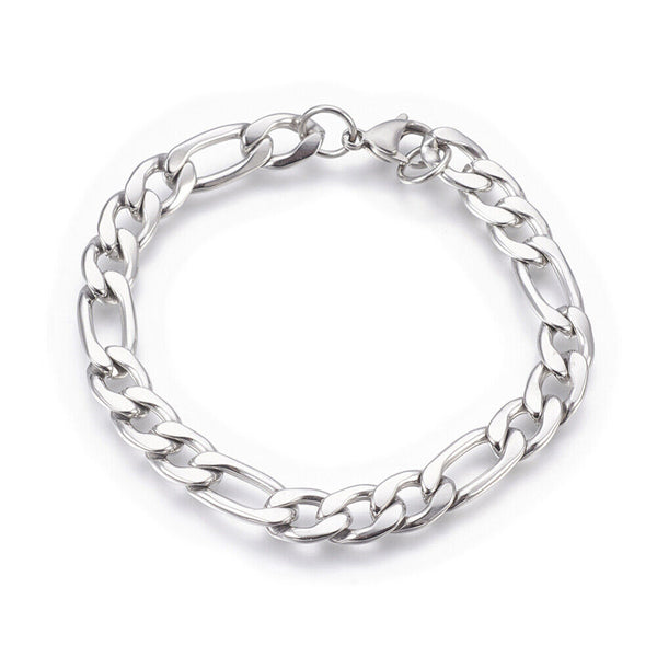 Stainless Steel Figaro Chain Bracelet Lobster Silver 8-3/8 inches(21.3cm) Z178