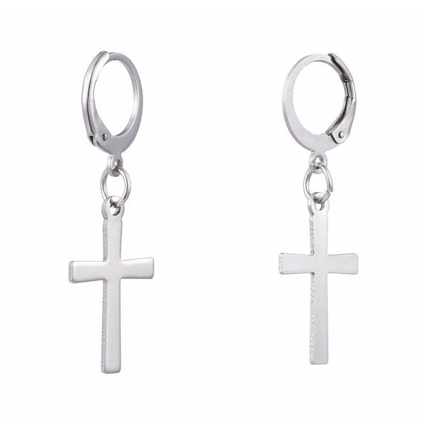 Stainless Steel Leverback Earrings Stainless Steel Cross Silver 36mm Z302