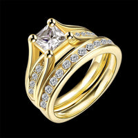 Stainless Steel Set Ring Yellow Gold AAA Zirconia Women B438