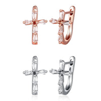 Rose Gold Platinum Plated Earrings AAA Zirconia Latch Back Cross .4" L274