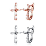 Rose Gold Platinum Plated Earrings AAA Zirconia Latch Back Cross .4" L274