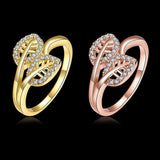 Rose Gold Plated Fashion  Ring AAA Zirconia Women Leaves B243