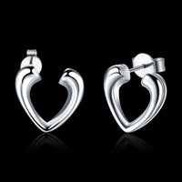 Sterling Silver Plated Earrings Stud Push Back Heart .6" L334