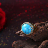 Yellow Gold Plated Halo Ring Kallaite Stone Blue B511