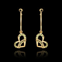 Gold Plated Earrings Drop Dangle AAA Zirconia French Clip Heart .64" L300