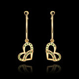 Gold Plated Earrings Drop Dangle AAA Zirconia French Clip Heart .64" L300