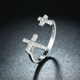 Sterling Silver Plated Fashion Resizable Ring AAA Zirconia Women Cross B418