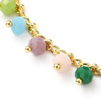 Rondelle Glass Charm Bracelet Gold Plated Stainless Steel Lobster 7.6" Z165
