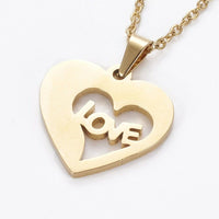 Stainless Steel Set Earring Pendant Necklace Heart Valentine's Day Gold 18" P790